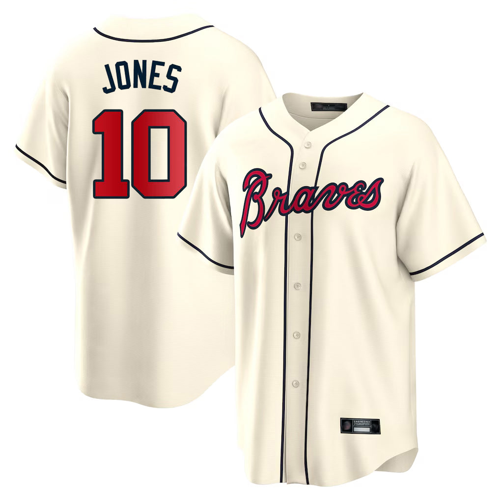 A.Braves #10 Chipper Jones Player Cream Home Game Gdoa Stitched Jerseys