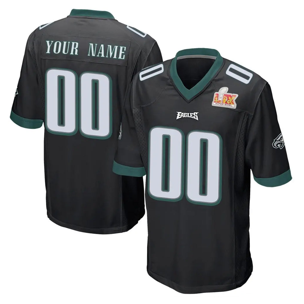 Custom P.Eagles Black Super Bowl LIX Home Game Any Name & Numbers Gdoa Stitched Jerseys