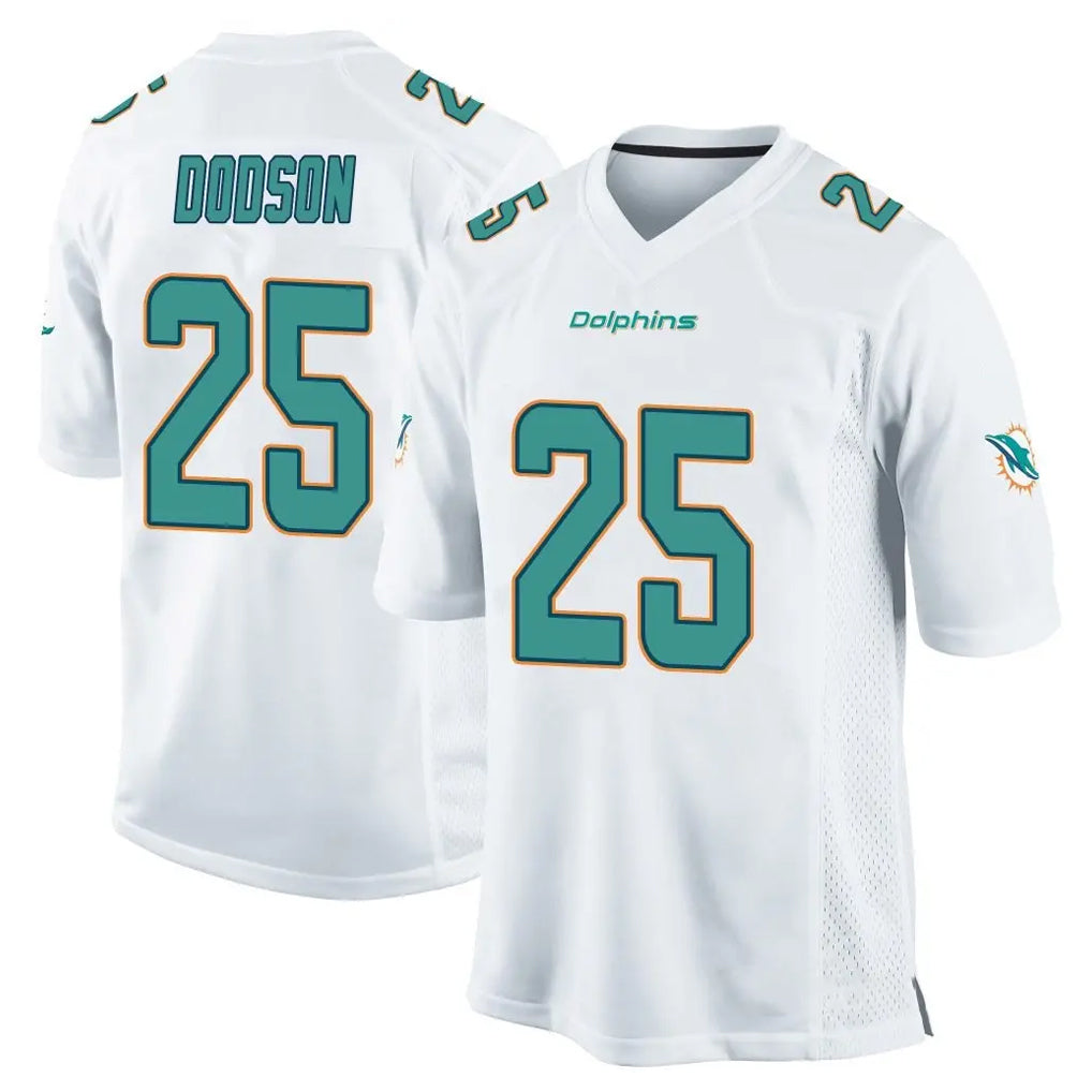 M.Dolphins #25 Tyrel Dodson Player White Home Game Gdoa Stitched Jerseys