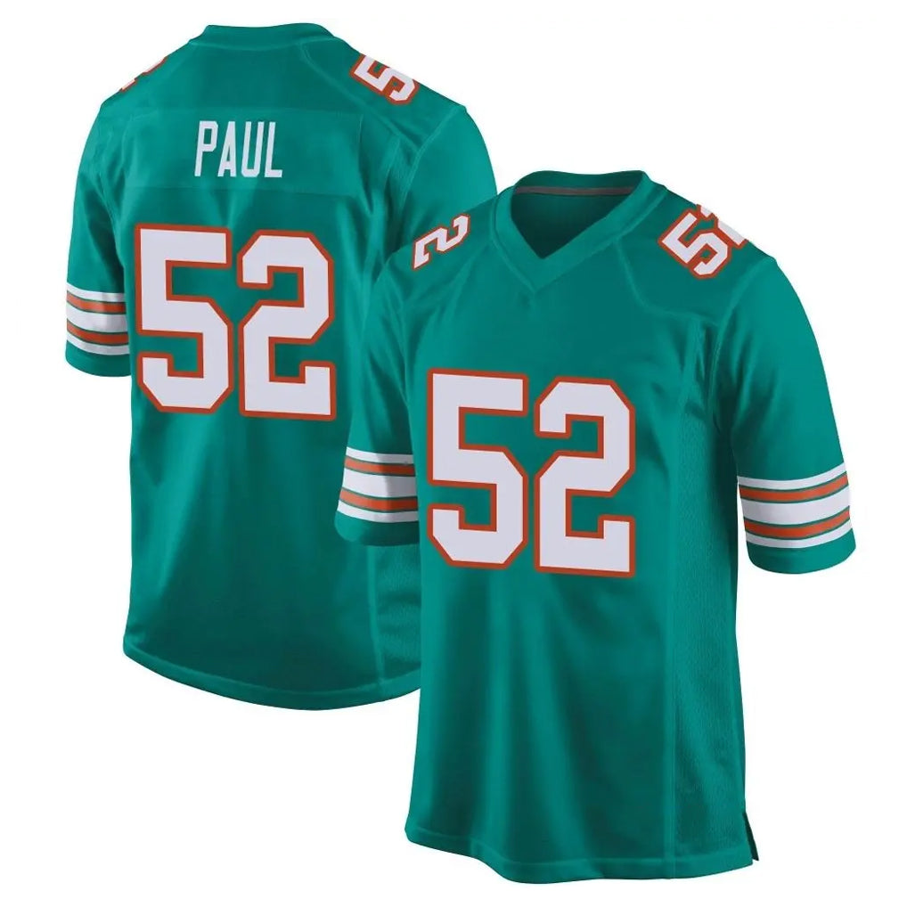 M.Dolphins #52 Patrick Paul Player Aqua Alternate Home Game Gdoa Stitched Jerseys