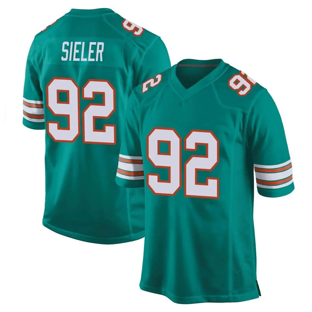 M.Dolphins #92 Zach Sieler Player Aqua Alternate Home Game Gdoa Stitched Jerseys