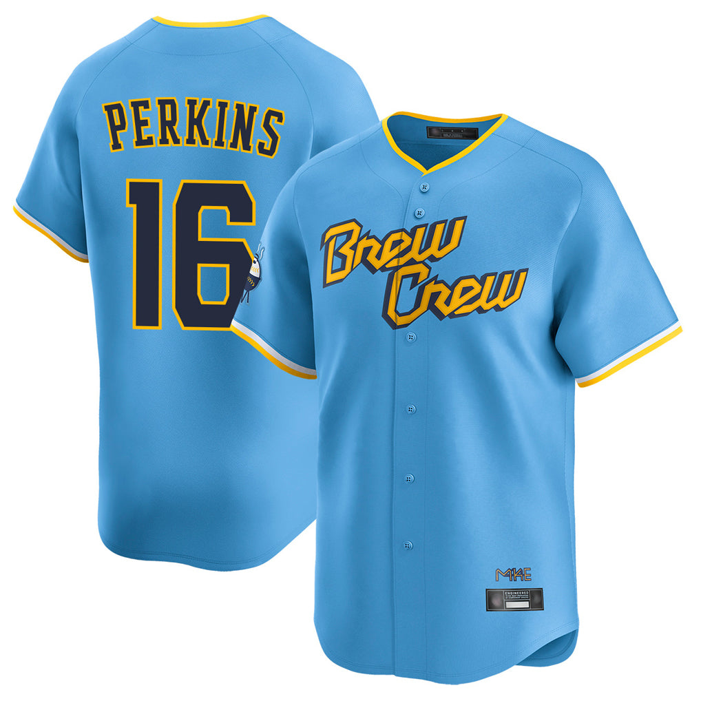 M.Brewers #16 Blake Perkins Player Light Blue City Connect Home Limited Fdoa Stitched Jerseys