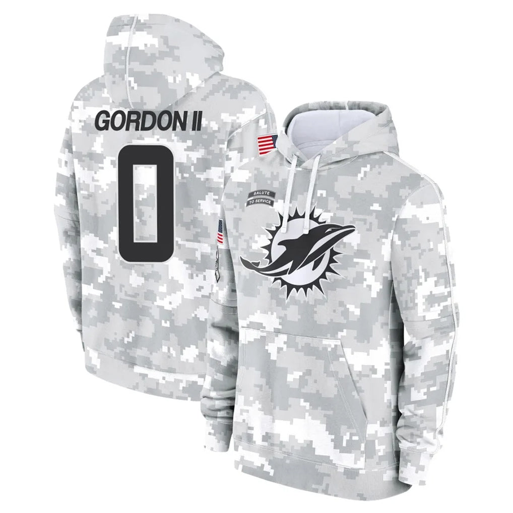 M.Dolphins #0 Ollie Gordon II Player Arctic Camo Salute to Service Hoodies Limited Game Gdoa Stitched Jerseys