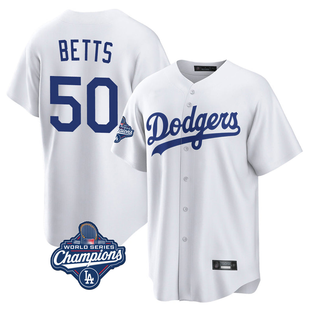 LA.Dodgers #50 Mookie Betts Player White World Series Meet Game Home Fdoa Stitched Jerseys