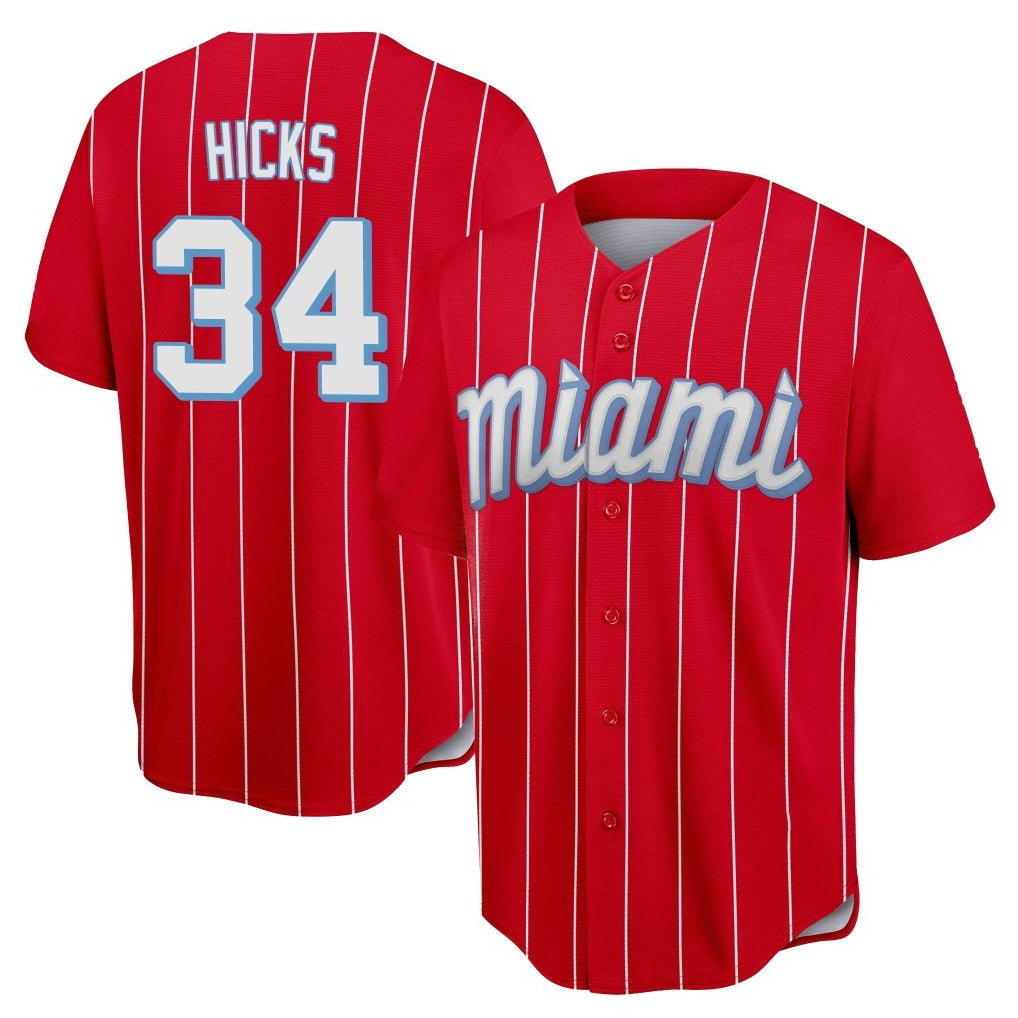 M.Marlins #34 Liam Hicks Player Red City Connect Home Game Fdoa Stitched Jerseys