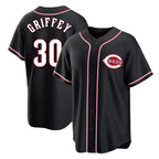 C.Reds #30 Ken Griffey Player Black Fashion Out Home Game Gdoa Stitched Jerseys
