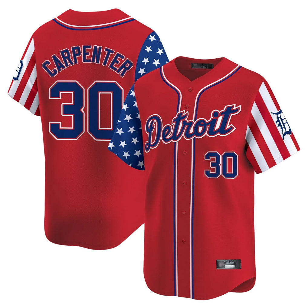 D.Tigers #30 Kerry Carpenter Player Red Independence Day Vapor Premier Limited Gdoa Stitched Jerseys