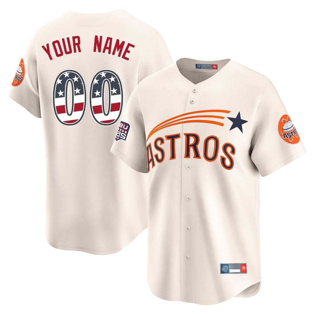 Custom H.Astros Cream Throwback Cooperstown Collection USA 250 Limited Home Game Any Name & Number Gdoa Stitched Jerseys