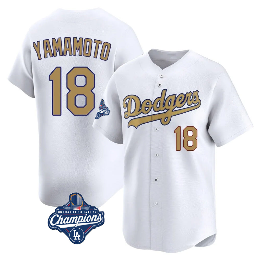 LA.Dodgers #18 Yoshinobu Yamamoto Player Gold World Series Meet Collection Limited Home Fdoa Stitched Jerseys