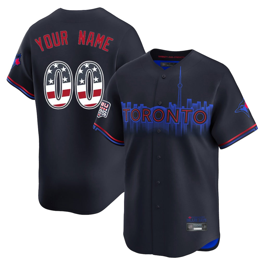 Custom T.Blue Jays Navy City Connect USA 250 Fourth of July Limited Home Game Any Name & Number Gdoa Stitched Jerseys