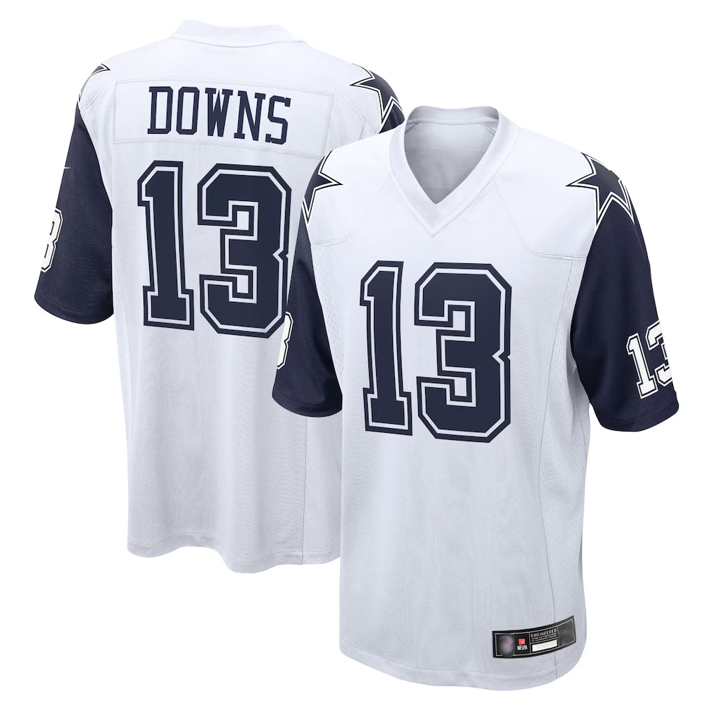 D.Cowboys #13 Caleb Downs Player White-Navy Home Game Gdoa Stitched Jerseys