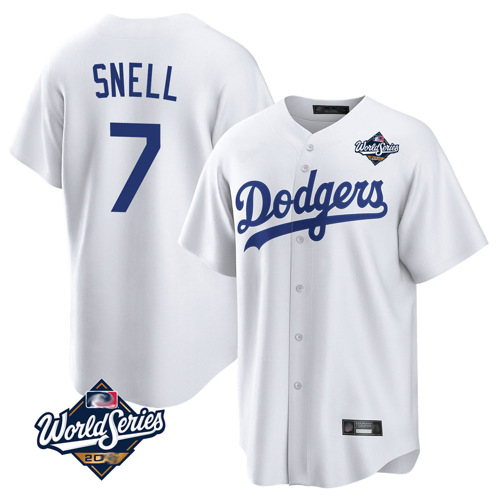 LA.Dodgers #7 Blake Snell Player White Game World Series Fdoa Stitched Jerseys