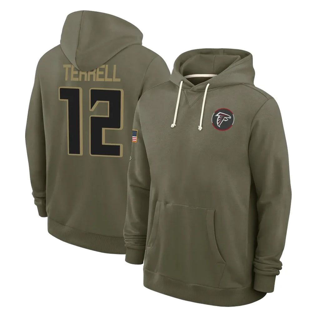 A.Falcons #12 Avieon Terrell Player Olive 2025 Salute to Service Hoodies Gdoa Stitched Jerseys