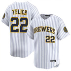 M.Brewers #22 Christian Yelich Player White Stripes Home Limited Game Fdoa Stitched Jerseys