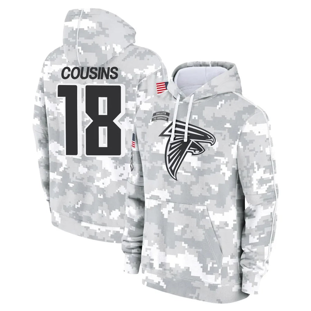 A.Falcons #18 Kirk Cousins Player Arctic Camo Salute to Service Limited Hoodie Gdoa Stitched Jerseys