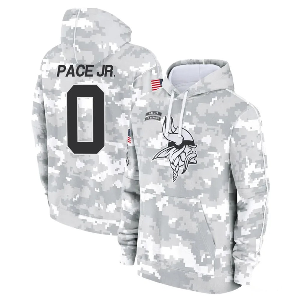 M.Vikings #0 Ivan Pace Jr. Player Arctic Camo Salute to Service Pullover Hoodies Limited Game Gdoa Stitched Jerseys
