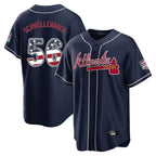 A.Braves #56 Spencer Schwellenbach Player Navy USA 250 Fourth Of July Limited Home Game Gdoa250Ys Stitched Jerseys
