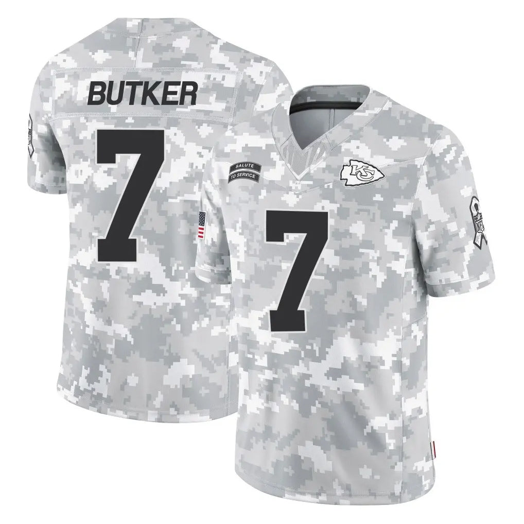 KC.Chiefs #7 Harrison Butker Player Arctic Camo Salute To Service Limited Game Gdoa Stitched Jerseys