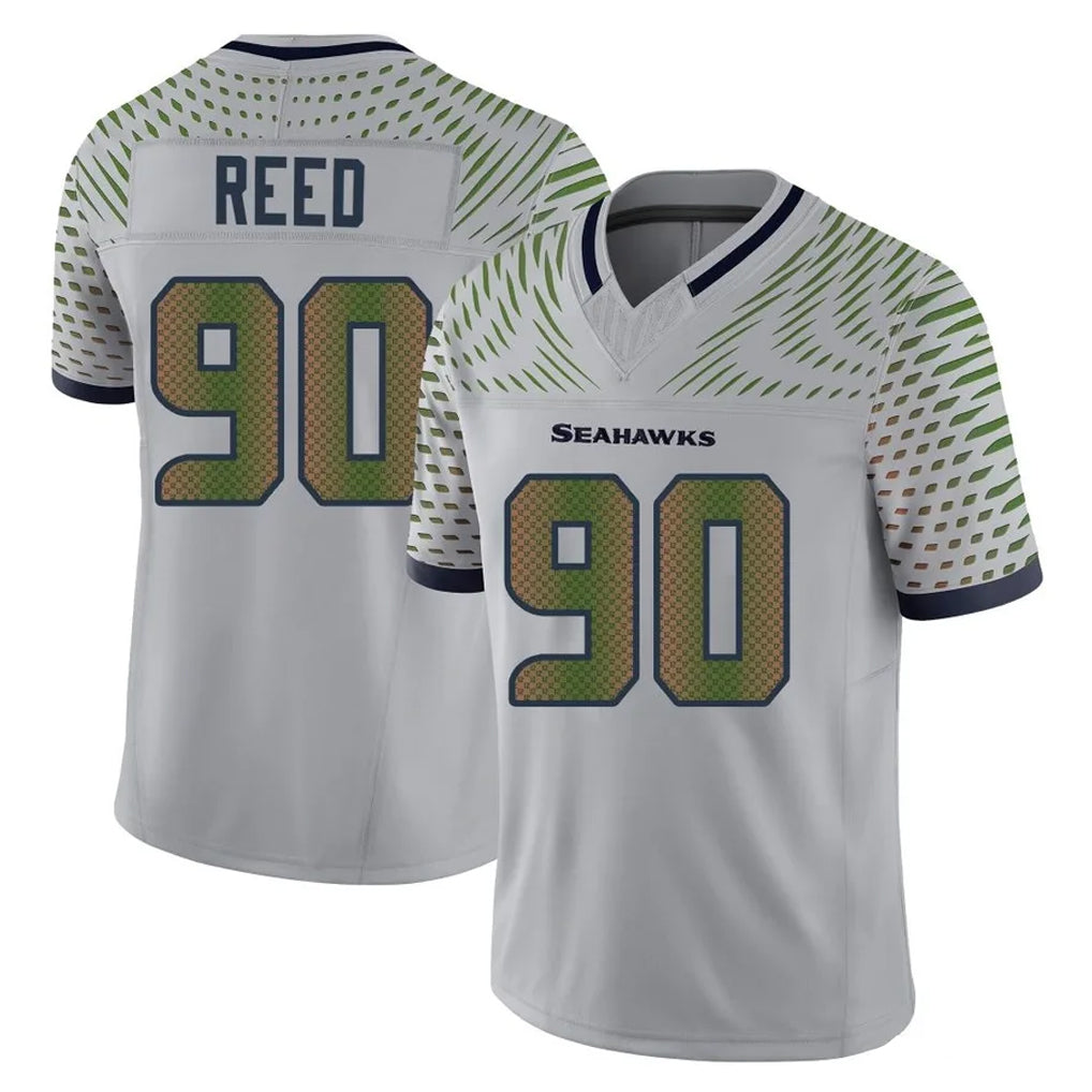 S.Seahawks #90 Jarran Reed Player Grey Limited 2025 Rivalries Collection Home Game Gdoa Stitched Jerseys