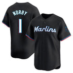 M.Marlins #1 Connor Norby Player Black  Home Limited Fdoa Stitched Jerseys