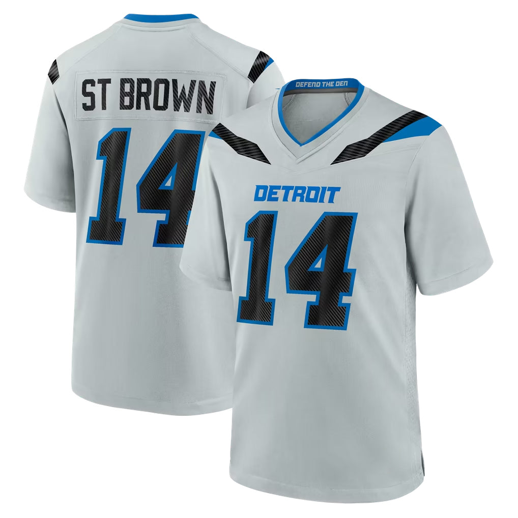 D.Lions #14 Amon-Ra St. Brown Player Silver 2026 Rivalries Collection Home Game Gdoa Stitched Jerseys