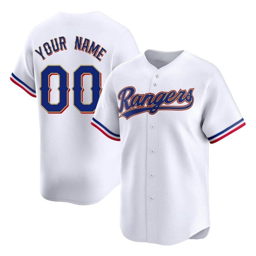 Custom T.Rangers White Gold Collection Limited Home Game Any Name & Number Gdoa Stitched Jerseys