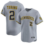 M.Brewers #2 Brice Turang Player Gray Home Limited Fdoa Stitched Jerseys