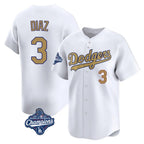 LA.Dodgers #3 Edwin D¨ªaz Player Gold World Series Meet Collection Limited Home Fdoa Stitched Jerseys