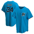 M.Marlins #34 Liam Hicks Player Blue Home Game Fdoa Stitched Jerseys