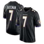 B.Ravens #7 Rashod Bateman Player Black Home Game Gdoa Stitched Jerseys