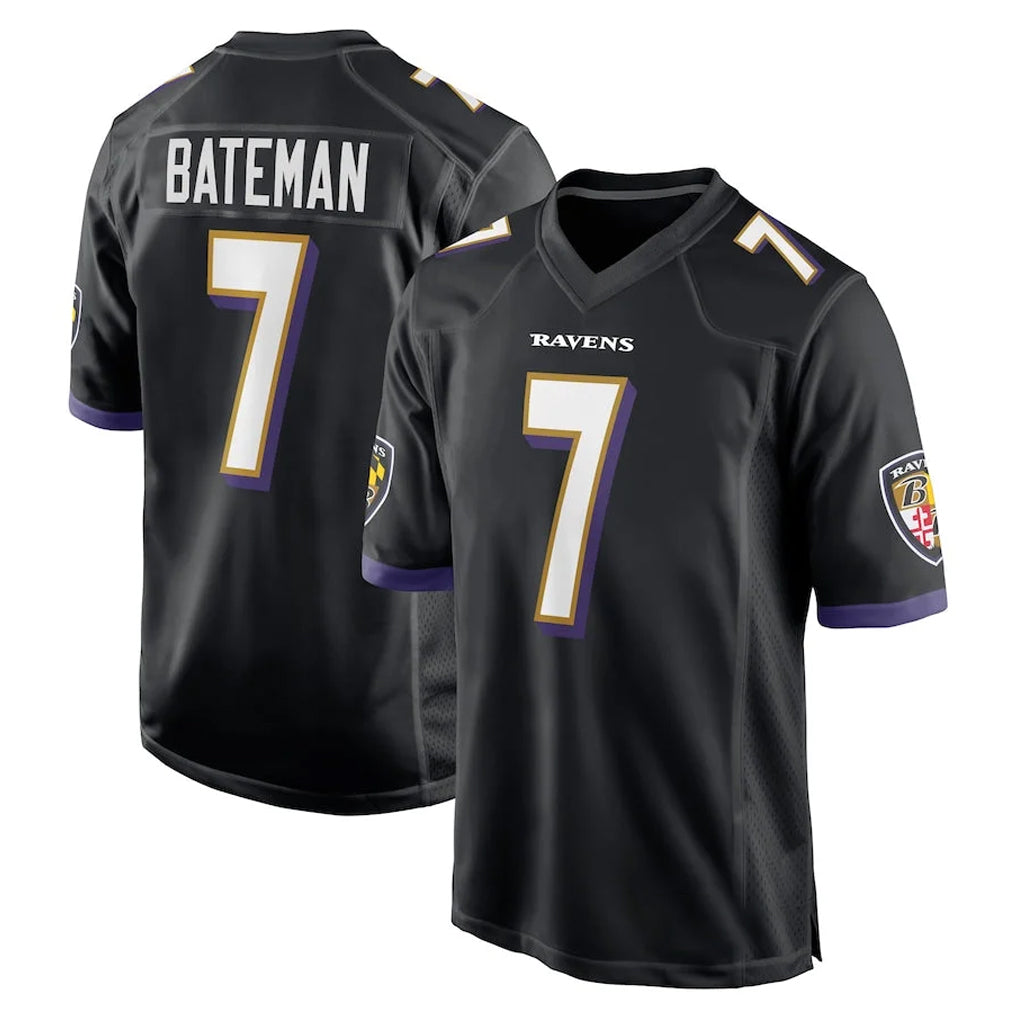 B.Ravens #7 Rashod Bateman Player Black Home Game Gdoa Stitched Jerseys