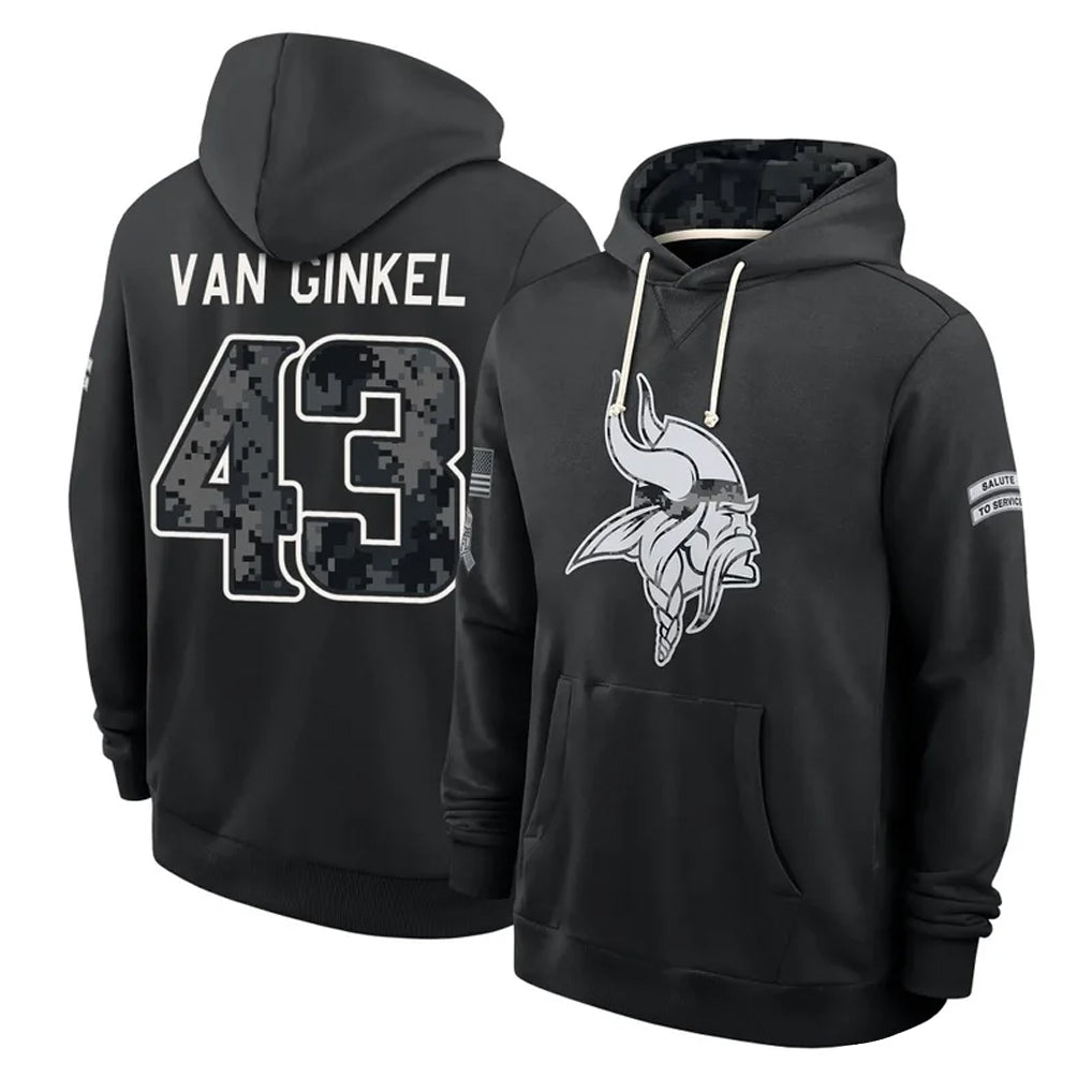 MN.Vikings #43 Andrew Van Ginkel Player 2026 Black Logo Pullover Hoodies Limited Game Gdoa Stitched Jerseys