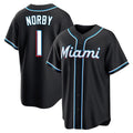 M.Marlins #1 Connor Norby Player Black Fashion Out Home Game Fdoa Stitched Jerseys
