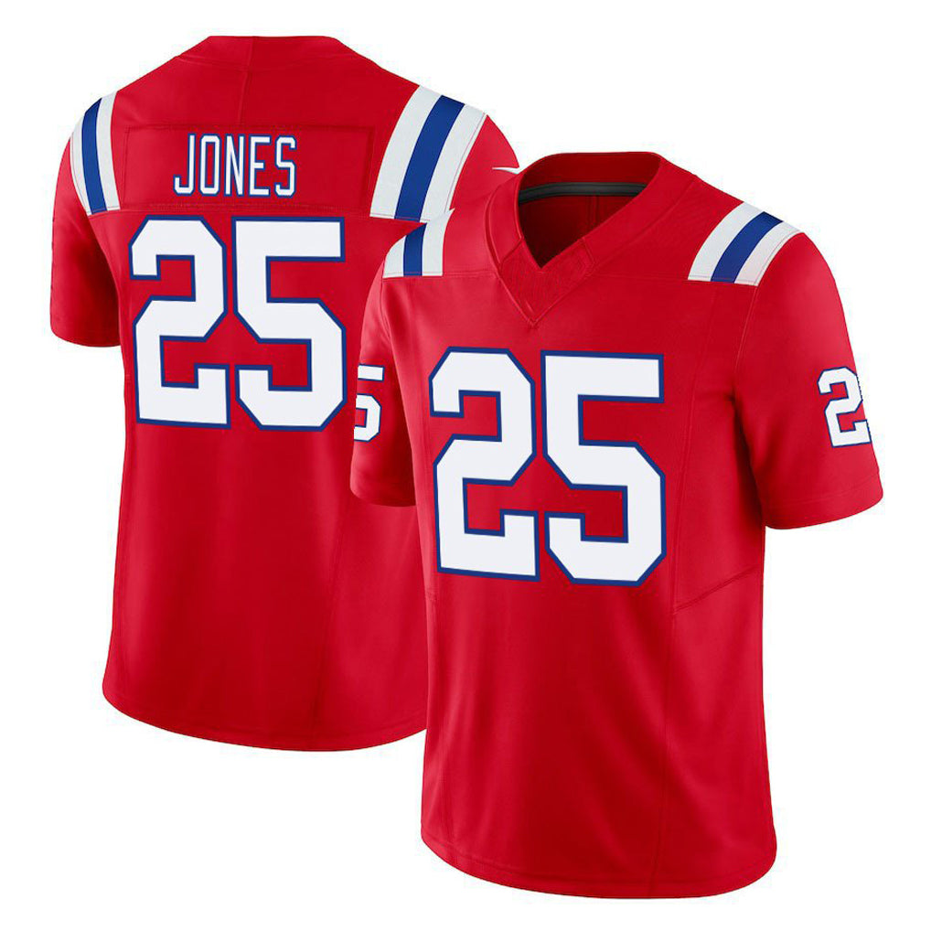 NE.Patriots #25 Marcus Jones Player Red Limited Vapor F.U.S.E. Home Game Gdoa Stitched Jerseys