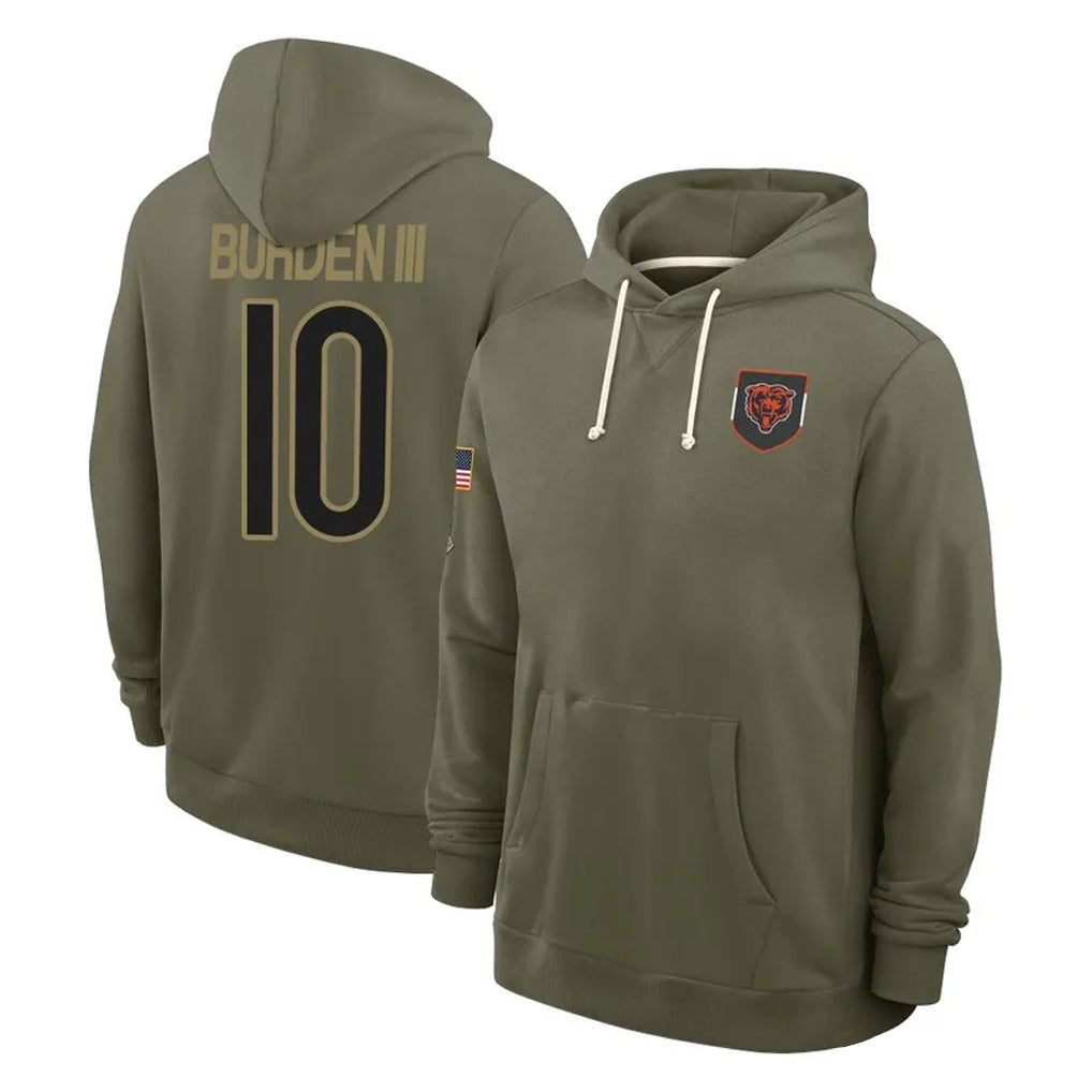 C.Bears #10 Luther Burden III Player Olive Salute to Service Pullover Hoodies Limited Gdoa Stitched Jerseys