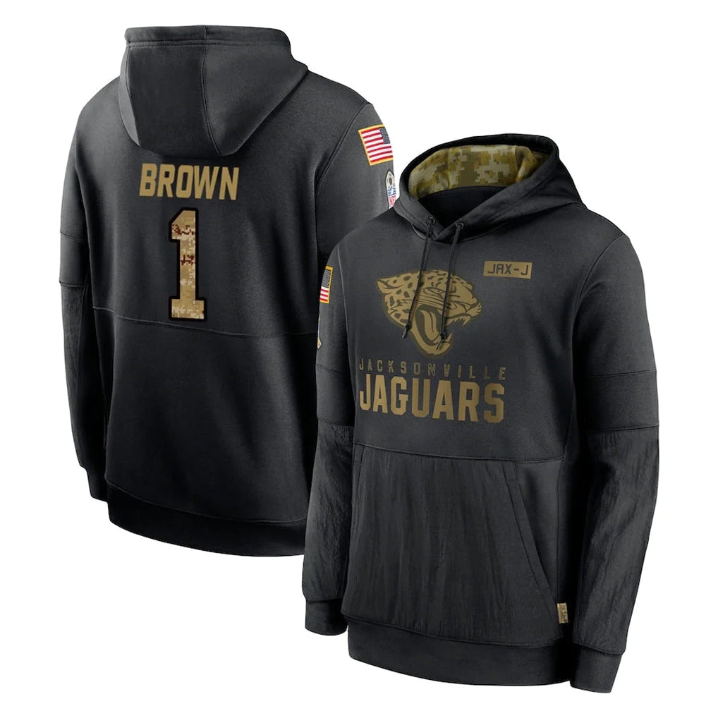 J.Jaguars #1 Montaric Brown Player Black Salute to Service Hoodies Limited Game Gdoa Stitched Jerseys