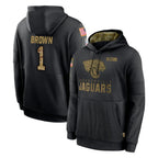 J.Jaguars #1 Montaric Brown Player Black Salute to Service Hoodies Limited Game Gdoa Stitched Jerseys