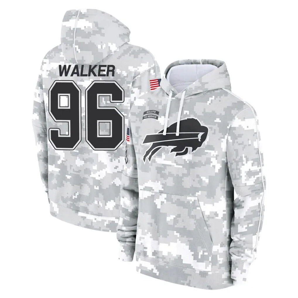 B.Bills #96 Deone Walker Player Arctic Camo Salute to Service Hoodies Gdoa Stitched Jerseys