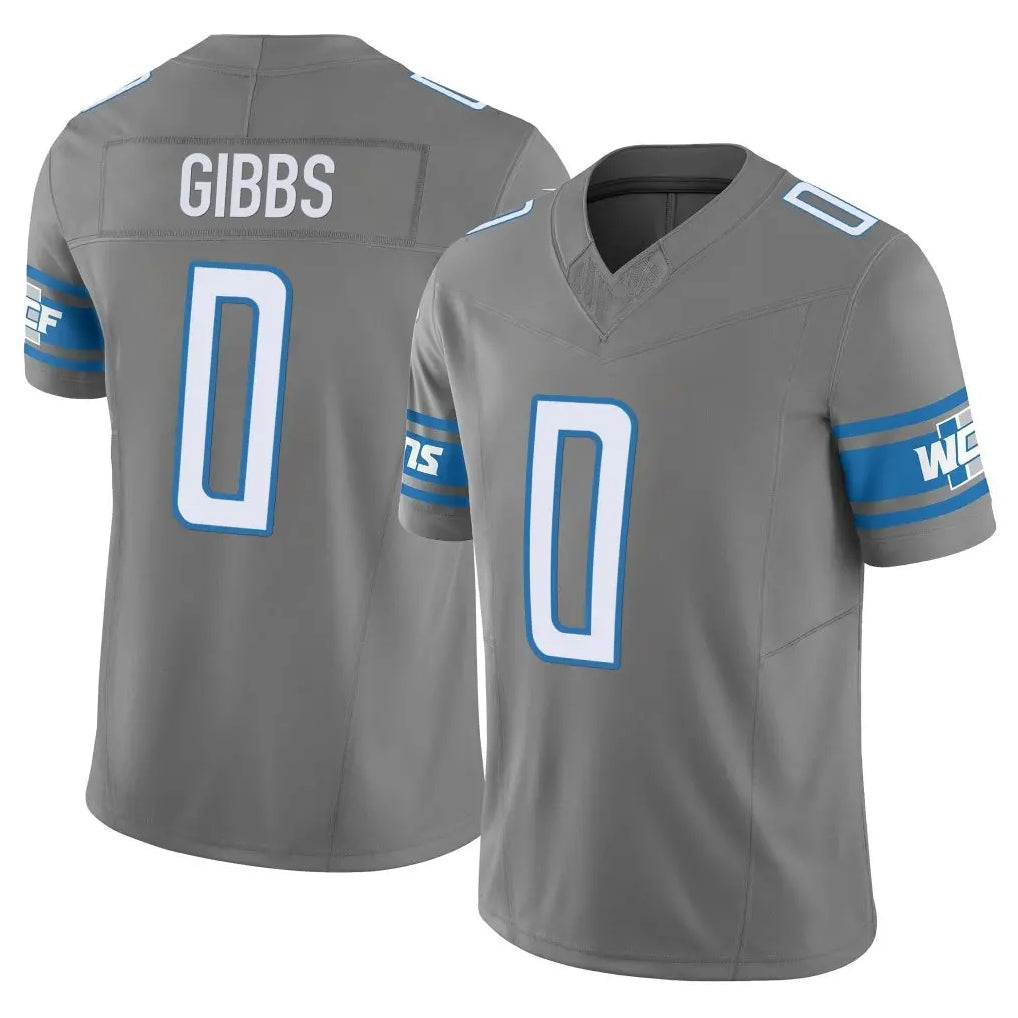 D.Lions #0 Jahmyr Gibbs Player Gray Vapor F.U.S.E. Limited Home Game Gdoa Stitched Jerseys