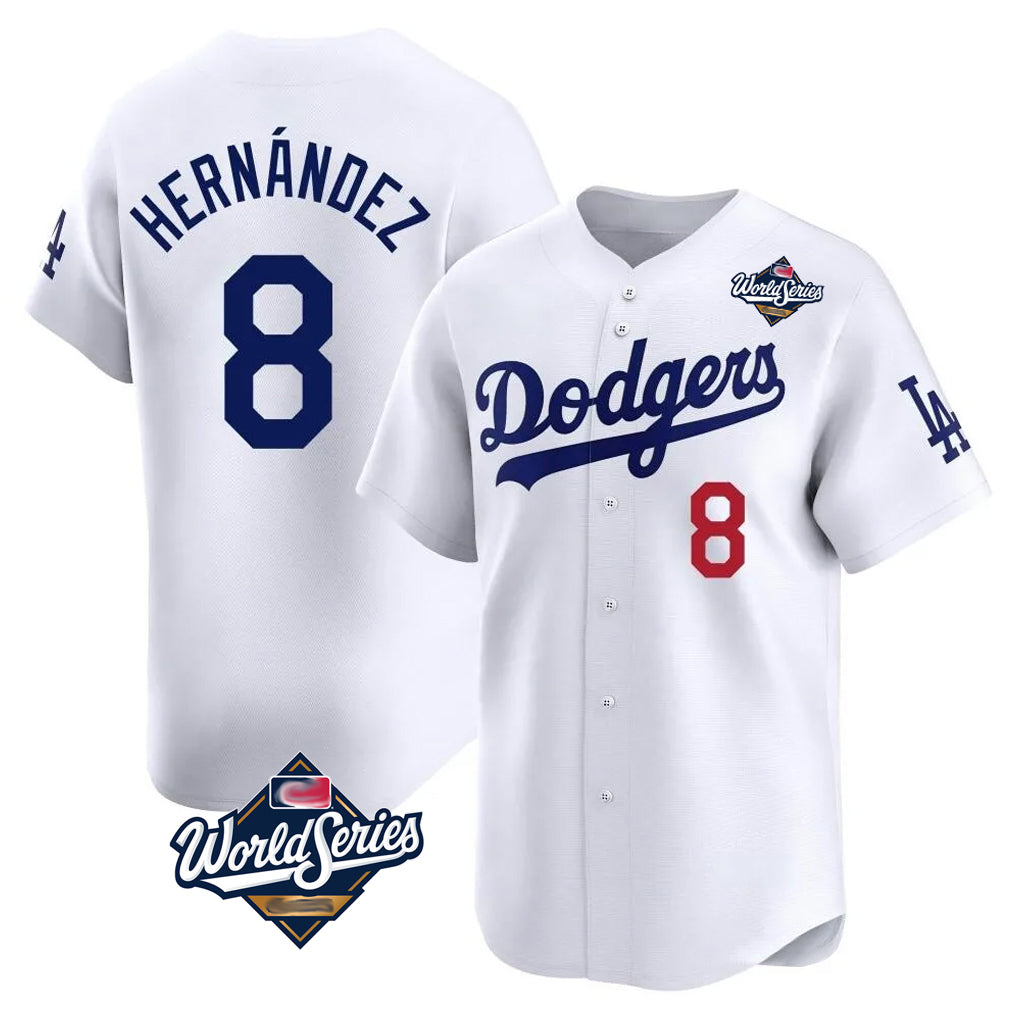 LA.Dodgers #8 Enrique Hern¨¢ndez Player White World Series Limited Home Fdoa Stitched Jerseys