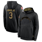 LA.Chargers #3 Derwin James Jr. Player Black Salute to Service Hoodies Limited Game Gdoa Stitched Jerseys