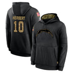 LA.Chargers #10 Justin Herbert Player Black Salute to Service Hoodies Limited Game Gdoa Stitched Jerseys