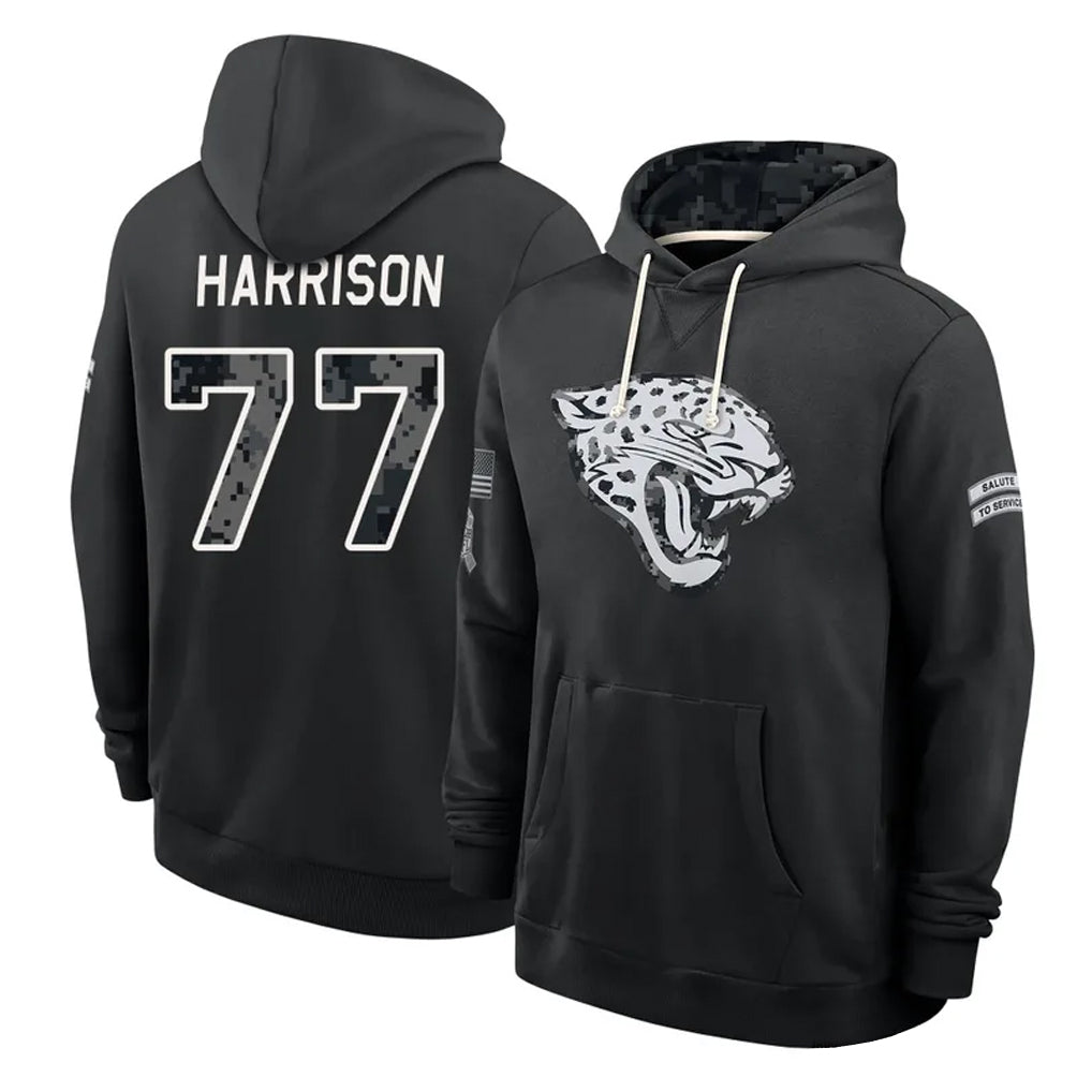 J.Jaguars #77 Anton Harrison Player 2026 Black Logo Pullover Hoodies Limited Game Gdoa Stitched Jerseys