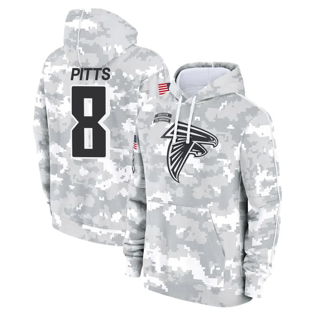 A.Falcons #8 Kyle Pitts Sr. Player Arctic Camo Salute to Service Limited Hoodie Gdoa Stitched Jerseys