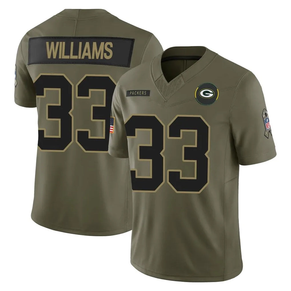 GB.Packers #33 Evan Williams Player Olive 2025 Salute To Service Limited Home Game Gdoa Stitched Jerseys