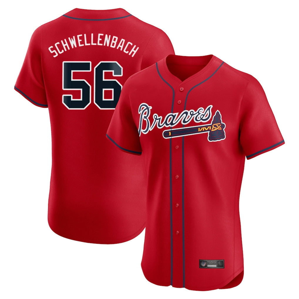 A.Braves #56 Spencer Schwellenbach Player Red Limited Elite Home Game Gdoa Stitched Jerseys