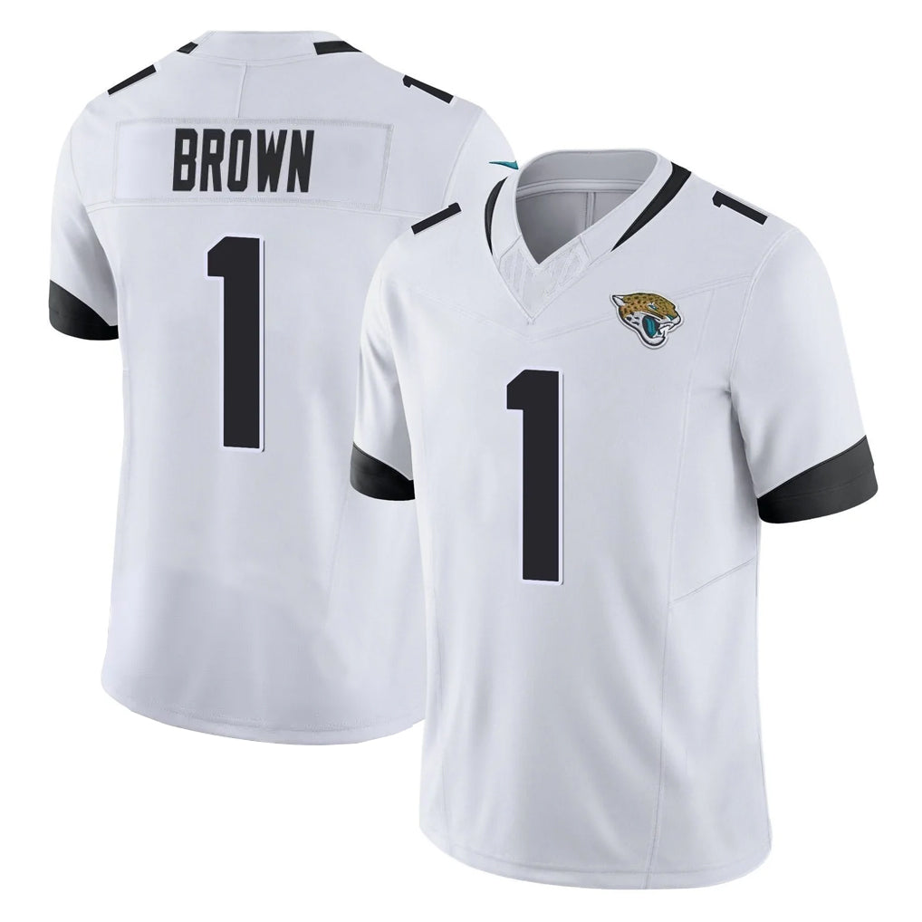 J.Jaguars #1 Montaric Brown Player White Vapor F.U.S.E. Limited Home Game Gdoa Stitched Jerseys