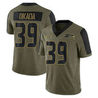S.Seahawks #39 Ty Okada Player Olive Salute To Service Limited Game Gdoa Stitched Jerseys