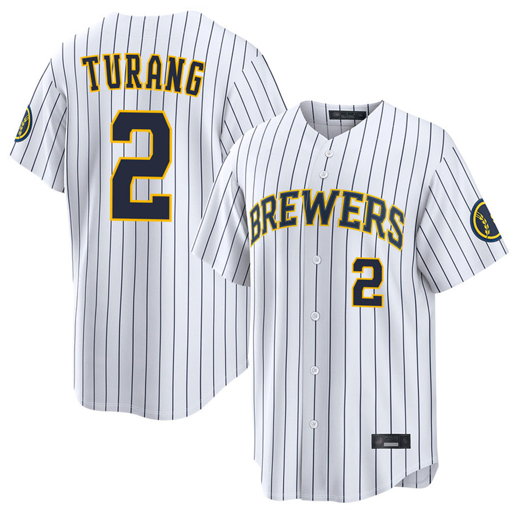 M.Brewers #2 Brice Turang Player White Stripes Home Limited Game Fdoa Stitched Jerseys