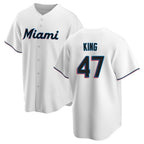 M.Marlins #47 John King Player White  Home Game Fdoa Stitched Jerseys